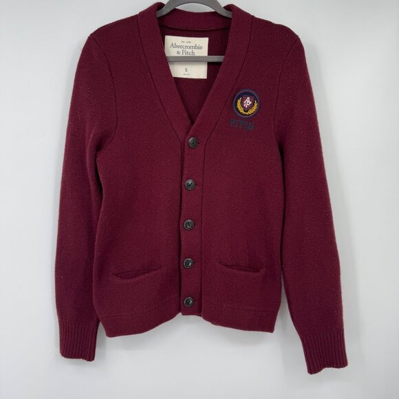 Abercrombie and Fitch Y2K cardigan sweater red academic core embroidered emblem - Picture 2 of 11